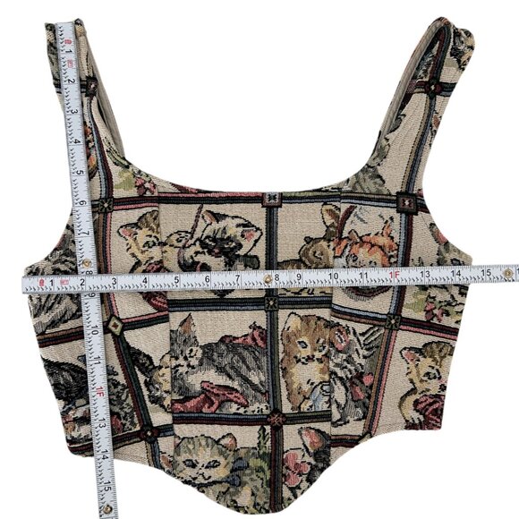 Cider Vintage-Inspired Cat Tapestry Corset Crop Top (XS) - Picture 9 of 11